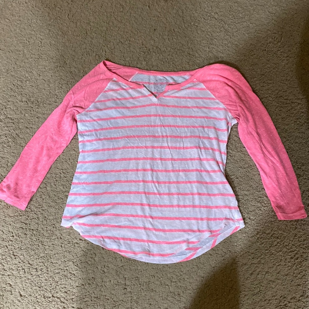 Sheer Lightweight Pink Striped Long Sleeved Tee
